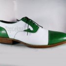 Handmade Men's Leather New Formal White Green Lace Up Cap Toe Oxfords Shoes-389