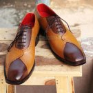 Handmade Men's Leather Oxford Two Tone Brown Tan Lace Up Stylish Shoes-803