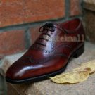 Handmade Men's Leather Brown Two Tone texture One Piece Lace-Up Dress Shoes-33