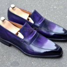 Handmade Men's Leather Loafers Slip Ons Purple Stylish Classic Formal Shoes-1011