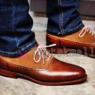Handmade Men's Leather Formal And Casual Oxford Wingtip BROWN Dress Shoes-648