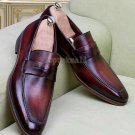 Handmade Men's Leather Patina Two Tone Loafers Slip Ons Custom Dress Shoes-551