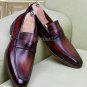 Handmade Men's Leather Patina Two Tone Loafers Slip Ons Custom Dress Shoes-551