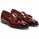 Handmade Men's Leather Dress Classic Burgundy Shaded Tassel Loafers Shoes-300