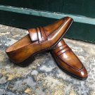 Handmade Men's Leather Cognac Patina Classic Loafers Custom Dress Shoes-27