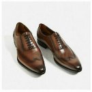 Handmade Men's Leather Formal Real Wingtip Brown Lace Up Dress Casual Shoes-119
