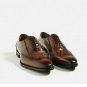 Handmade Men's Leather Formal Real Wingtip Brown Lace Up Dress Casual Shoes-119