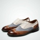 Handmade Men's Leather Oxfords Wingtip Brogue Multicolor Shaded Luxury Shoes-319