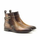 Handmade Men's Leather New Brown Patina Ankle High Casual Custom Dress Boots-177
