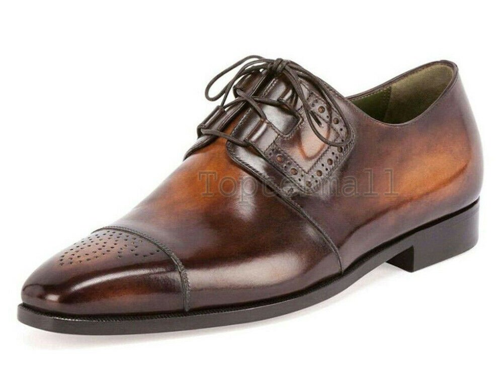 Handmade Men's Leather Two Tone Tan Brown Lace-up New Oxford Brogues shoes-650