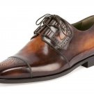 Handmade Men's Leather Two Tone Tan Brown Lace-up New Oxford Brogues shoes-650