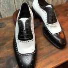 Handmade Men's Leather Oxfords Brogues Party Wear Black White Dress Shoes-754