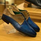 Handmade Men's Leather Blue Patina Derby Oxfords Dress Custom Made Shoes-972