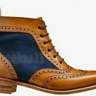 Handmade Women's Leather and suede New Fashion lace up Oxford Wingtip Boots-564