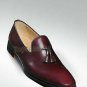 Handmade Men's Leather Loafers Burgundy Tassel Moccasins Fashion Dress Shoes-245