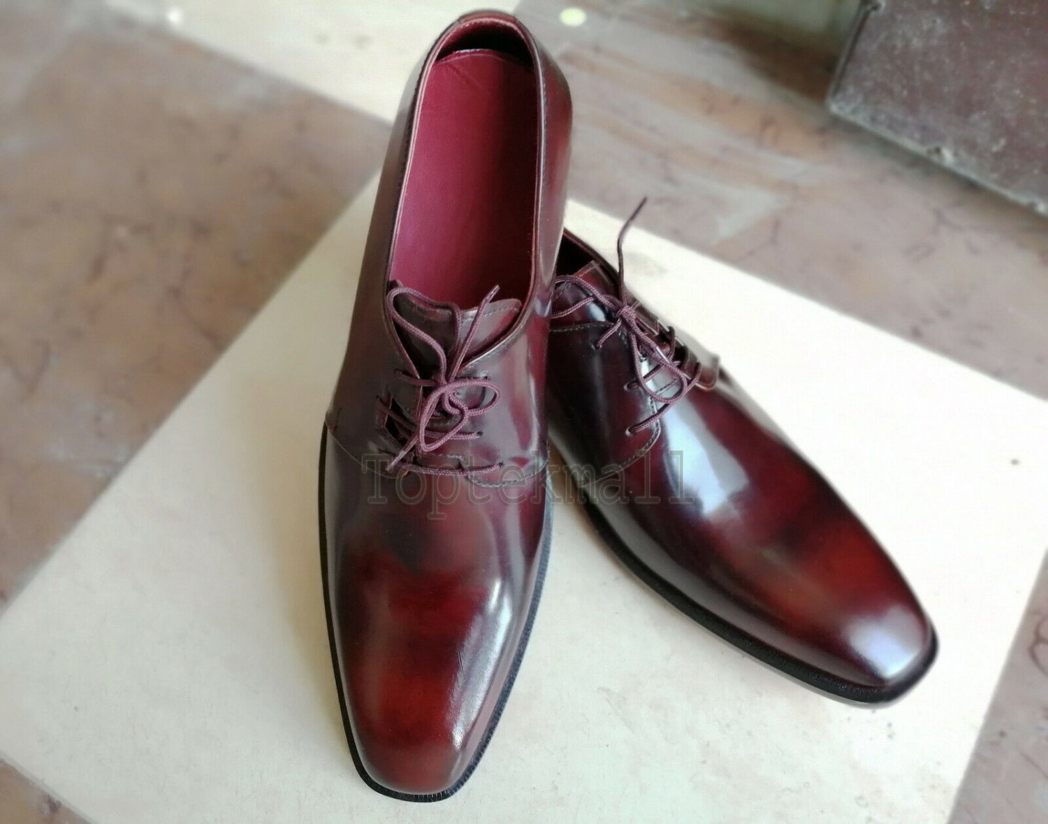 Handmade Men's Leather Oxfords Wingtip Burgundy Dress Derby Fashion Shoes-509