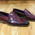 Handmade Men's Leather Moccasins Burgundy Loafers and Slip Ons Stylish shoes-438