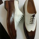 Handmade Men's Leather New Oxfords brown and white Spectators Wingtip Shoes-359