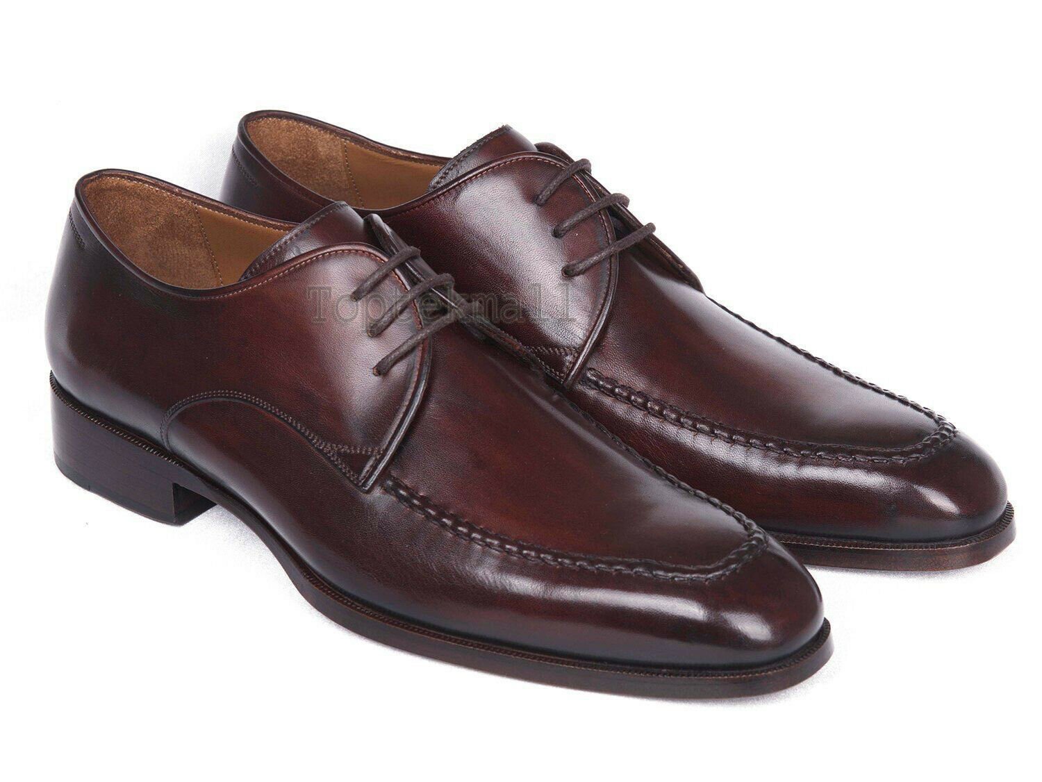 Handmade Men's Leather Oxfords Two Tone Burgundy Burnished Rounded Toe shoes-837