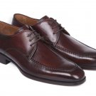 Handmade Men's Leather Oxfords Two Tone Burgundy Burnished Rounded Toe shoes-837