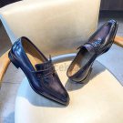 Handmade Men's Leather Smoked Black Patina Loafers & Slip Ons Dress Shoes-973
