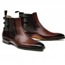 Handmade Men's Leather New Dress Chelsea Brown Custom Made Monk Straps Boots-640