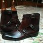 Handmade Men's Leather BROWN TRIPLE MONK Straps Fashion Ankle High Boots-553