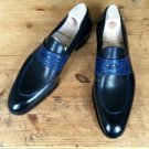 Handmade Men's Leather Loafers Slip ons New Style Chelsea Chukka Blue Shoes-376