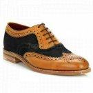 Handmade Men's Leather Fashion Wingtip Tan Black Suede Brogue Oxfords Shoes-25