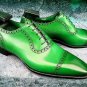 Handmade Men's Leather Oxfords Wingtip Green Derby Cap Toe Black Sole Shoes-267
