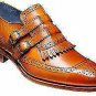Handmade Men's Leather Unique Superb Brown Double Monk Straps Buckles Shoes-311