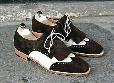 Handmade Men's Leather Oxfords Simple Brogue Lace up Shaded Wingtip Shoes-429