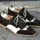 Handmade Men's Leather Oxfords Simple Brogue Lace up Shaded Wingtip Shoes-429