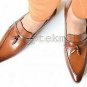 Handmade Men's Leather Loafers Brown Fashion Tassels Moccasins Formal Shoes-463