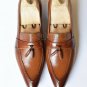 Handmade Men's Leather Loafers Brown Fashion Tassels Moccasins Formal Shoes-463
