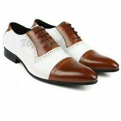 Handmade Men's Leather Oxfords TWO TONE BROWN & WHITE SPECTATORS Dress Shoes-402