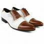 Handmade Men's Leather Oxfords TWO TONE BROWN & WHITE SPECTATORS Dress Shoes-402