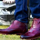 Handmade Men's Leather Purple Dress Wing Tip Chukka High Ankle Stylish Boots-612