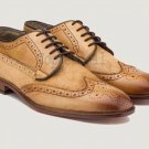 Handmade Men's Leather CAMEL OXFORD BROGUE CLASSIC WINGTIP LACE UP SHOES-6