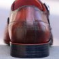 Handmade Men's Leather Double Monk Woven Burgundy Leather Cap Toe Shoes-128