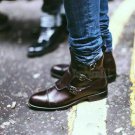 Handmade Men's Leather New Brown 3-Buckle Chelsea  Fashion Ankle High Boots-555
