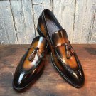 Handmade Men's Leather Two Tone Dress New Loafers and Slip Ons Tassel Shoes-506