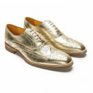 Handmade Men's Leather Oxfords Wingtip Party Premium Silver Brogues Shoes-955