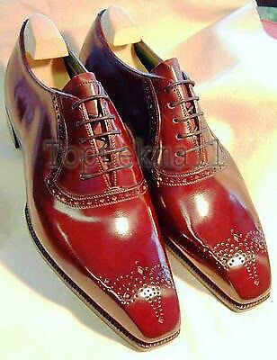 Handmade Men's Leather Wingtip Ox Blood Dress Brogue Formal Oxfords Shoes-121