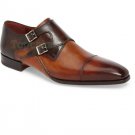 Handmade Men's Leather Double Monk Brown Formal Dress Casual Burnished Shoes-138