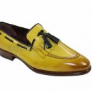 Handmade Men's Leather Yellow Loafers Slip On Stylish Dress Classic Shoes-978