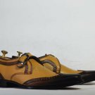 Handmade Men's LEATHER MONK Strap Brown and Yellow Formal Casual DRESS Shoes-111