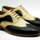 Handmade Men's Leather Two Tone Oxfords Brogue Formal Wingtip Lace Up Shoes-161