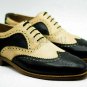 Handmade Men's Leather Two Tone Oxfords Brogue Formal Wingtip Lace Up Shoes-161