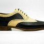 Handmade Men's Leather Two Tone Oxfords Brogue Formal Wingtip Lace Up Shoes-161